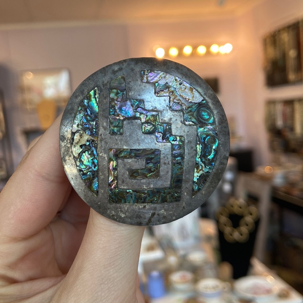 Vintage Stamped Sterling Silver & Abalone Pin / Pendant